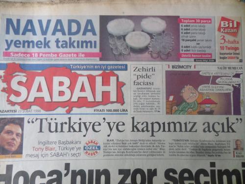 Sabah Gazetesi 23 Şubat 1998 - Hoca'nın Zor Seçimi
