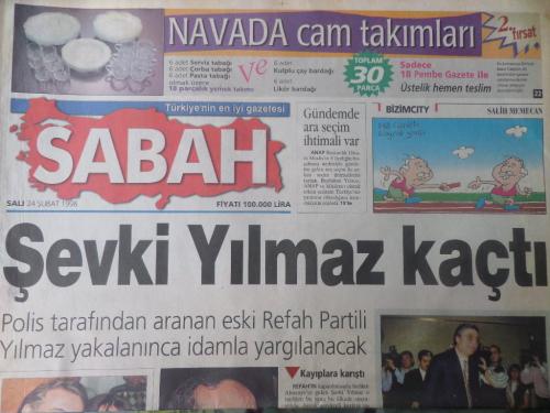 Sabah Gazetesi 24 Şubat 1998 - Şevki Yılmaz Kaçtı