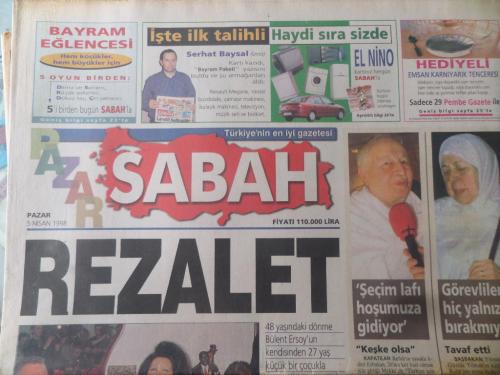Sabah Gazetesi 5 Nisan 1998 - Rezalet