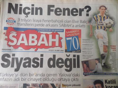 Sabah Gazetesi 14 Mayıs 1998 - Siyasi Değil