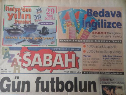 Sabah Gazetesi 3 Mayıs 1998 - Gün Futbolun