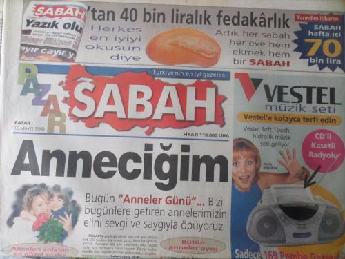 Sabah Gazetesi 10 Mayıs 1998 - Anneciğim