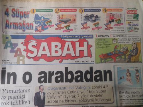 Sabah Gazetesi 5 Temmuz 1998 - İn O Arabadan