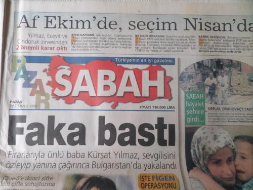 Sabah Gazetesi 26 Temmuz 1998 - Faka Bastı