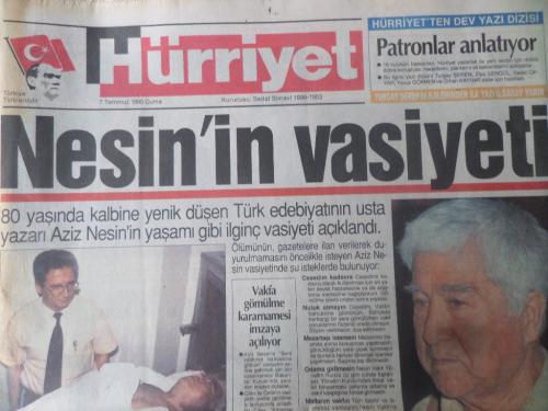 Hürriyet Gazetesi 7 Temmuz 1995 - Nesin'in Vasiyeti