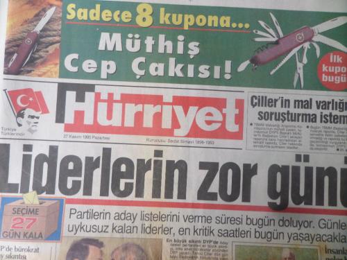 Hürriyet Gazetesi 27 Kasım 1995 - Liderlerin Zor Günü