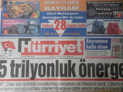 Hürriyet Gazetesi 28 Nisan 1996 - 5 Trilyonluk Önerge