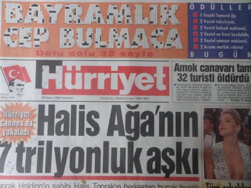 Hürriyet Gazetesi 29 Nisan 1996 - Halis Ağa'nın 7 Trilyonlık Aşkı