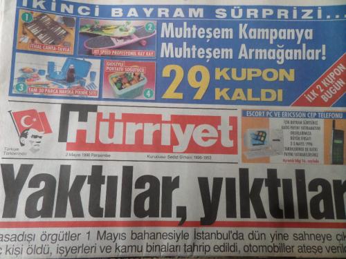 Hürriyet Gazetesi 2 Mayıs 1996 - Yaktılar Yıktılar