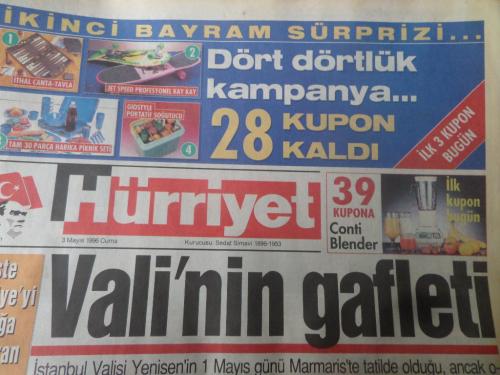 Hürriyet Gazetesi 3 Mayıs 1996 - Vali'nin Gafleti