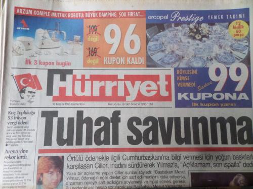 Hürriyet Gazetesi 18 Mayıs 1996 - Tuhaf Savunma
