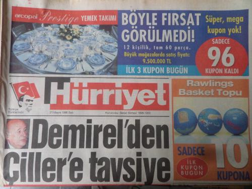 Hürriyet Gazetesi 21 Mayıs 1996 - Demirel'den Çiller'e Tavsiye