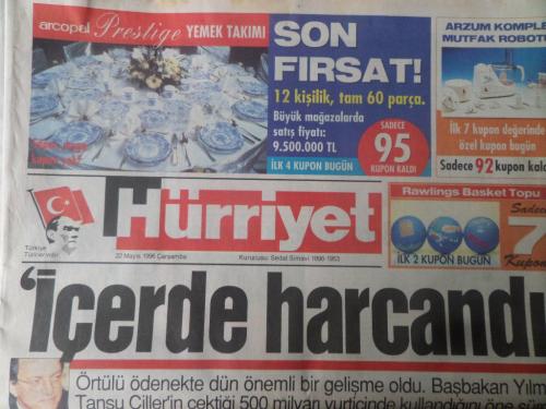 Hürriyet Gazetesi 22 Mayıs 1996 - İçerde Harcandı