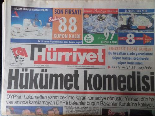 Hürriyet Gazetesi 26 Mayıs 1996 - Hükümet Komedisi