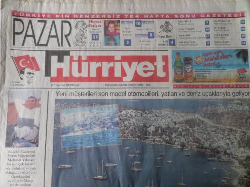 Hürriyet Pazar Gazetesi 30 Temmuz 2000 - Yeni Türk Müşterileri Son Model Otomobillerle, Yatları ve Denizi Uçaklarıyla Geliyor