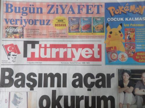 Hürriyet Gazetesi 1 Ağustos 2000 - Başımı Açar Okurum