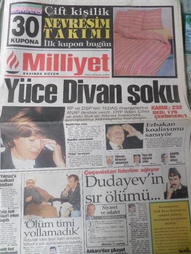Milliyet Gazetesi 25 Nisan 1996 - Yüce Divan Şoku