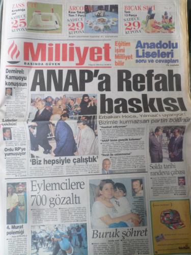 Milliyet Gazetesi 9 Haziran 1996 - Anap'a Refah Baskısı