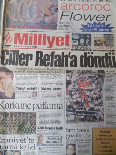 Milliyet Gazetesi 27 Haziran 1996 - Çiller Refah'a Döndü