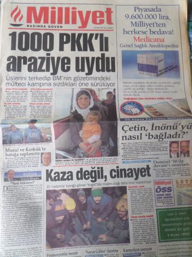 Milliyet Gazetesi 28 Mart 1995 - 1000 PKK'lı Araziye Uydu