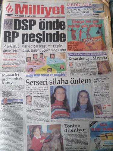 Milliyet Gazetesi 29 Nisan 1995 - DSP Önde RP Peşinde