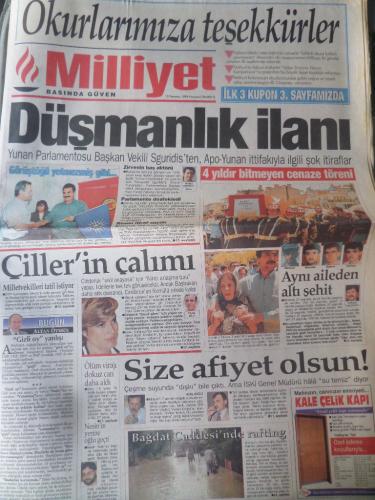 Milliyet Gazetesi 10 Temmuz 1995 - Düşmanlık İlanı