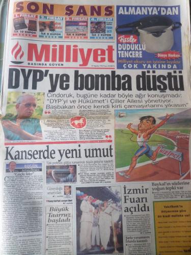 Milliyet Gazetesi 27 Ağustos 1995 - DYP'ye Bomba Düştü