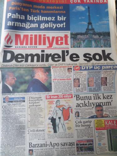 Milliyet Gazetesi 28 Ağustos 1995 - Demirel'e Şok