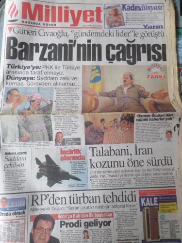 Milliyet Gazetesi 2 Eylül 1996 - Barzani'nin Çağrısı