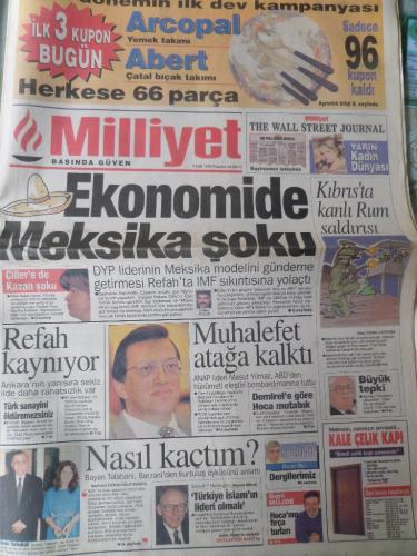 Milliyet Gazetesi 9 Eylül 1996 - Ekonomide Meksika Şoku