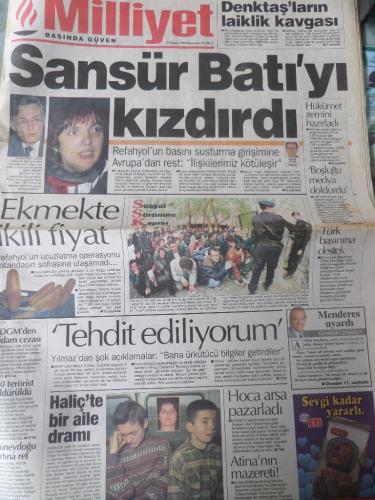 Milliyet Gazetesi 21 Kasım 1996 - Sansür Batı'yı Kızdırdı