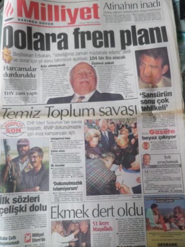 Milliyet Gazetesi 22 Kasım 1996 - Dolara Fren Planı
