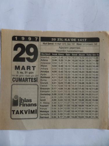 Eski Takvim Yaprağı 1997 / 29 Mart Cumartesi