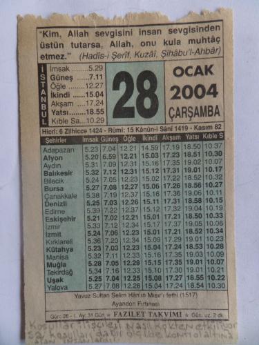 Eski Takvim Yaprağı 2004 / 28 Ocak Çarşamba