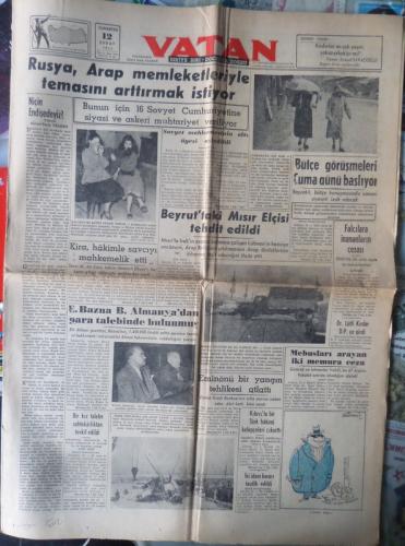 Vatan Gazetesi 12 Şubat 1955 - Rusya, Arap Memleketleriyle Temasını Ar