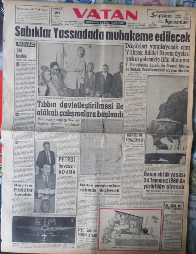 Vatan Gazetesi 20 Temmuz 1960 - Sabıklar Yasıadada Muhakeme Edilecek
