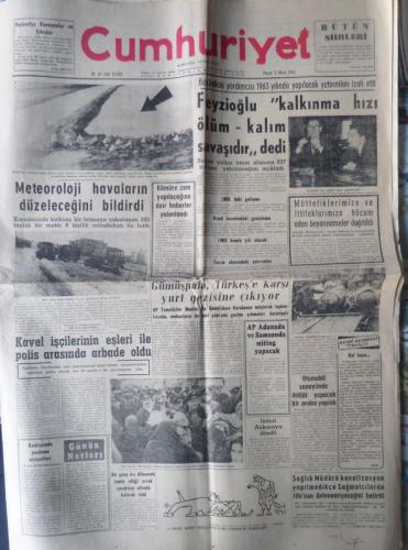 Cumhuriyet 3 Mart 1963 - Feyzioğlu ''Kalkınma Hzı Ölüm Kalım Savaşıdır