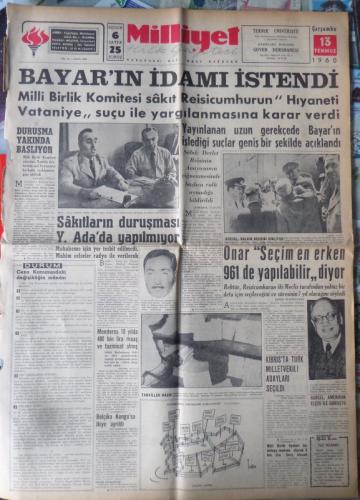 Milliyet Halk Gazetesi 13 Temmuz 1960 - Bayar'ın İdamı İstendi