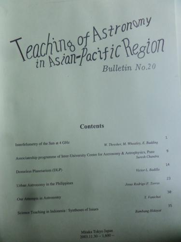 Teaching Of Astronomy İn Asian Pacific Region - Bulletin No. 20