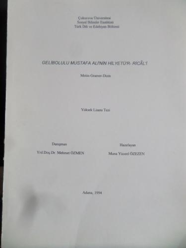 Gelibolulu Mustafa Ali'nin Hilyetü'r-Rical'i ( Yüksek Lisans Tezi )