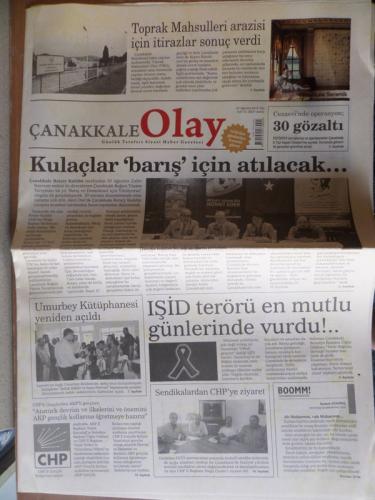 Çanakkale Olay Gazetesi 23 Ağustos 2016 - Kulaçlar 'Barış! İçin Atılacak
