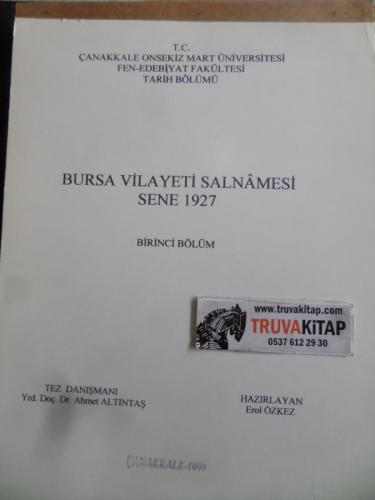 Bursa Vilayeti Salnamesi Birinci Bölüm