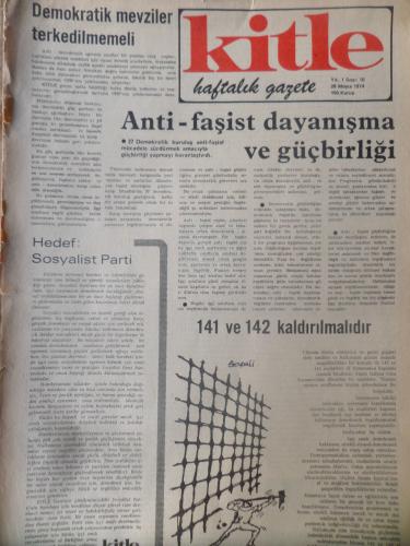 Kitle Gazetesi 28 Mayıs 1974 - Anti Faşist Dayanışma ve Güçbirliği