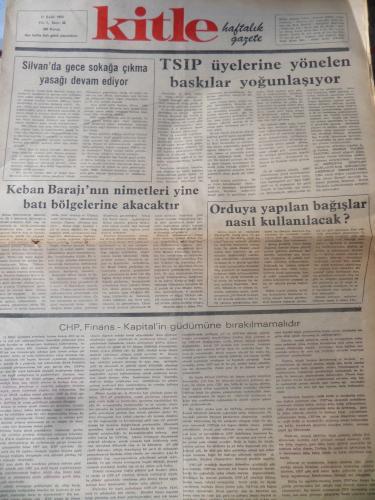 Kitle Gazetesi 17 Eylül 1974 - TSIP Üyelerine Yönelen Baskılar Yoğunlaşıyor